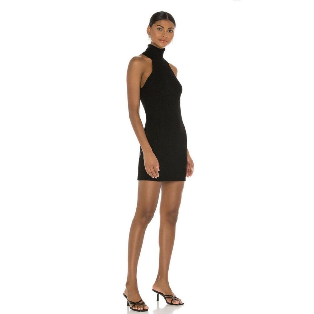 Michael Lauren Jenkins Mini Dress Black Racer Back Rib Knit S NWT $97 - Picture 2 of 8